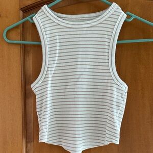 Aerie White and Brown Striped Tank Top